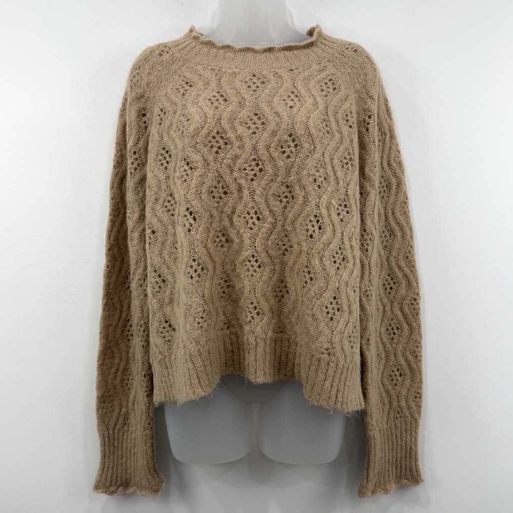 J Crew Pointelle Alpaca Sweater Womens XL Scallop Old Money Preppy Feminine
